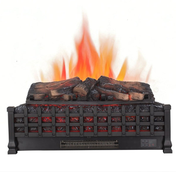 English Elm 26 Inch Freestanding Electric Fireplace Insert with 3D Log Flame and Wood Trim W1769P456005