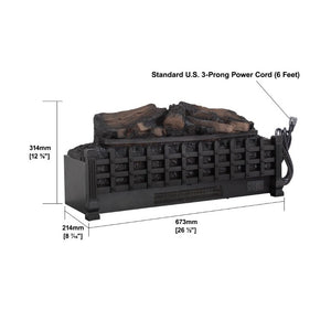 English Elm 26 Inch Freestanding Electric Fireplace Insert with 3D Log Flame and Wood Trim W1769P456005