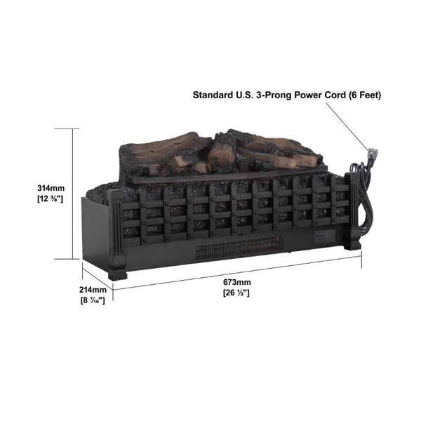 English Elm 26 Inch Freestanding Electric Fireplace Insert with 3D Log Flame and Wood Trim W1769P456005