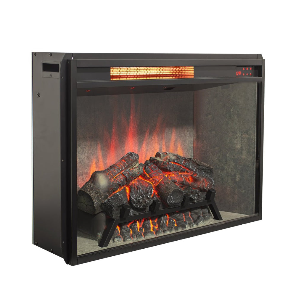 English Elm 28 Inch Infrared Electric Fireplace Insert with 3d Flames and Cement Grey Firebox W1769P458333