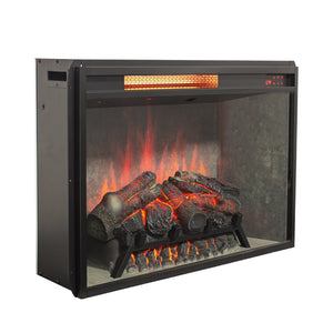 English Elm 28 Inch Infrared Electric Fireplace Insert with 3d Flames and Cement Grey Firebox W1769P458333