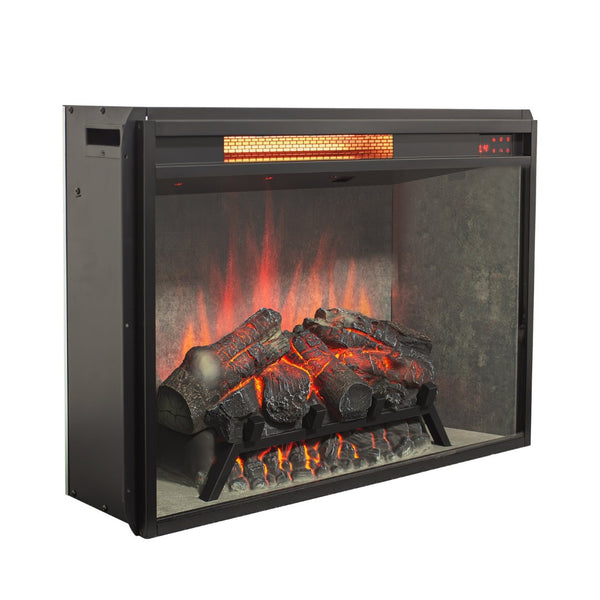English Elm 28 Inch Infrared Electric Fireplace Insert with 3d Flames and Cement Grey Firebox W1769P458333