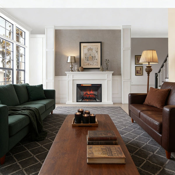 English Elm 28 Inch Infrared Electric Fireplace Insert with 3d Flames and Cement Grey Firebox W1769P458333
