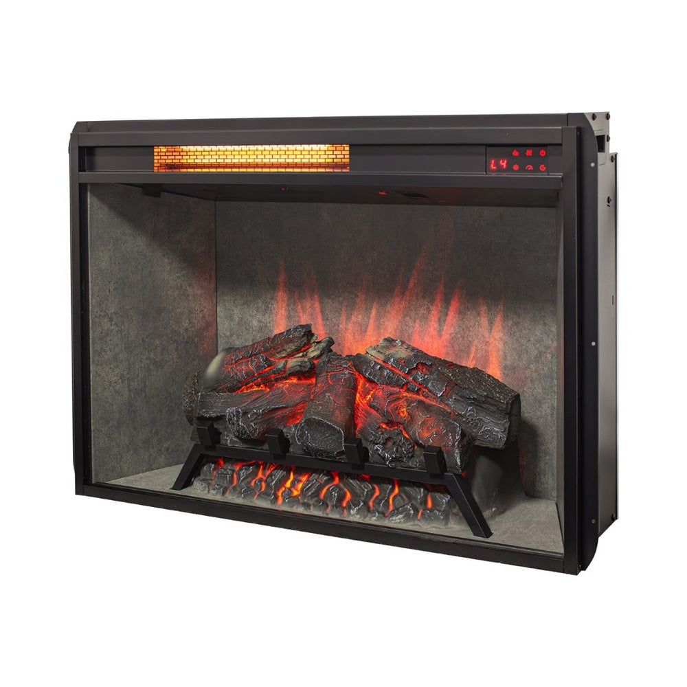 English Elm 28 Inch Infrared Electric Fireplace Insert with 3d Flames and Cement Grey Firebox W1769P458333