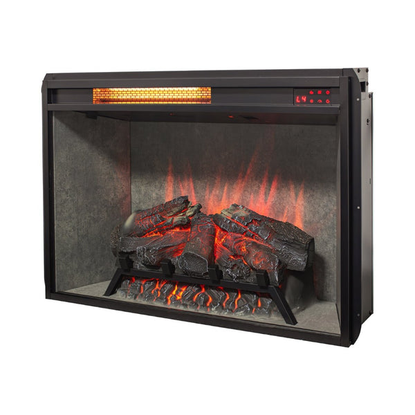 English Elm 28 Inch Infrared Electric Fireplace Insert with 3d Flames and Cement Grey Firebox W1769P458333