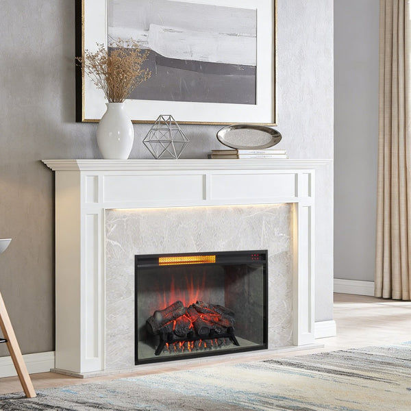 English Elm 28 Inch Infrared Electric Fireplace Insert with 3d Flames and Cement Grey Firebox W1769P458333