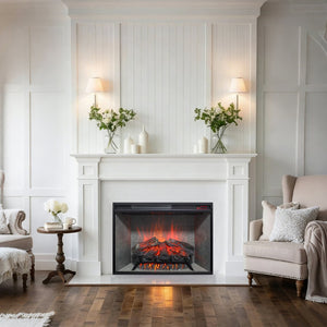 English Elm 28 Inch Infrared Electric Fireplace Insert with 3d Flames and Cement Grey Firebox W1769P458333