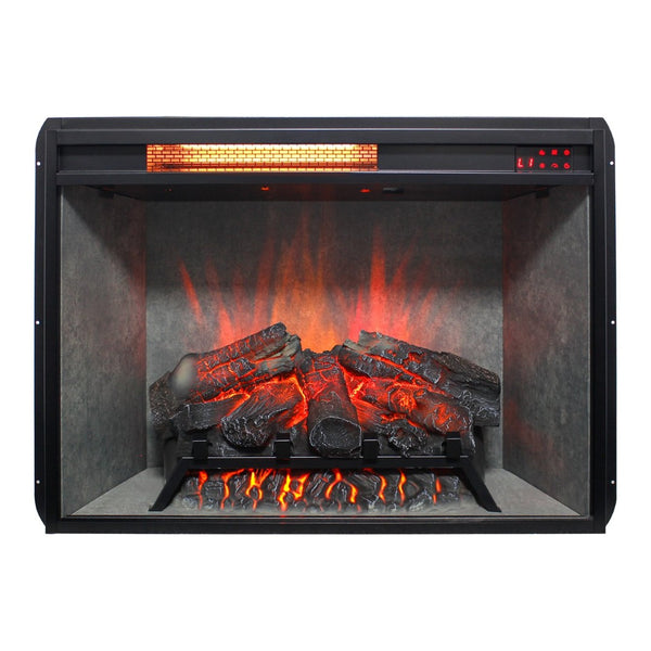 English Elm 28 Inch Infrared Electric Fireplace Insert with 3d Flames and Cement Grey Firebox W1769P458333