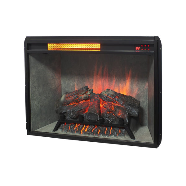 English Elm 28 Inch Infrared Electric Fireplace Insert with 3d Flames and Cement Grey Firebox W1769P458333