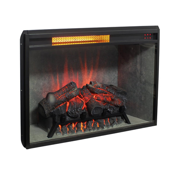 English Elm 28 Inch Infrared Electric Fireplace Insert with 3d Flames and Cement Grey Firebox W1769P458333