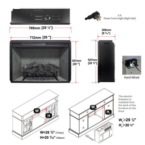 English Elm 28 Inch Infrared Electric Fireplace Insert with 3d Flames and Cement Grey Firebox W1769P458333