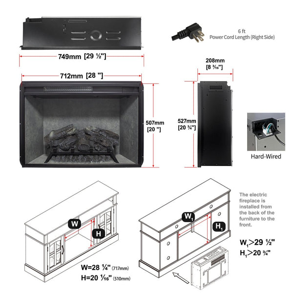 English Elm 28 Inch Infrared Electric Fireplace Insert with 3d Flames and Cement Grey Firebox W1769P458333