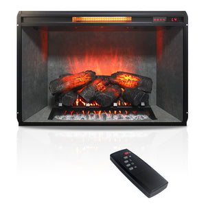 English Elm 33 Inch Infrared Quartz Fireplace Insert with 3d Flames and Cement Texture Inner Wall W1769P458335