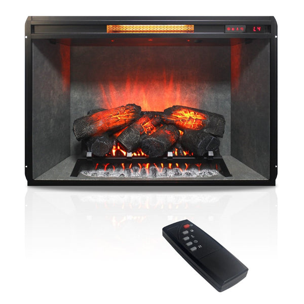 English Elm 33 Inch Infrared Quartz Fireplace Insert with 3d Flames and Cement Texture Inner Wall W1769P458335