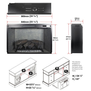 English Elm 33 Inch Infrared Quartz Fireplace Insert with 3d Flames and Cement Texture Inner Wall W1769P458335