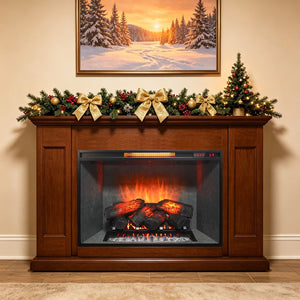 English Elm 33 Inch Infrared Quartz Fireplace Insert with 3d Flames and Cement Texture Inner Wall W1769P458335