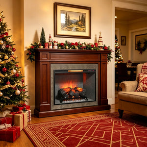 English Elm 33 Inch Infrared Quartz Fireplace Insert with 3d Flames and Cement Texture Inner Wall W1769P458335