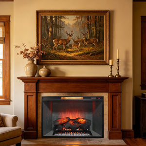 English Elm 33 Inch Infrared Quartz Fireplace Insert with 3d Flames and Cement Texture Inner Wall W1769P458335