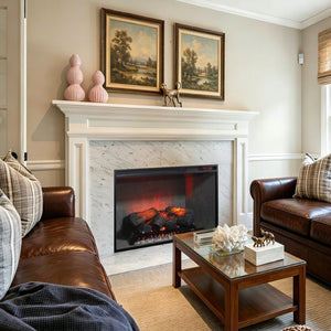 English Elm 33 Inch Infrared Quartz Fireplace Insert with 3d Flames and Cement Texture Inner Wall W1769P458335