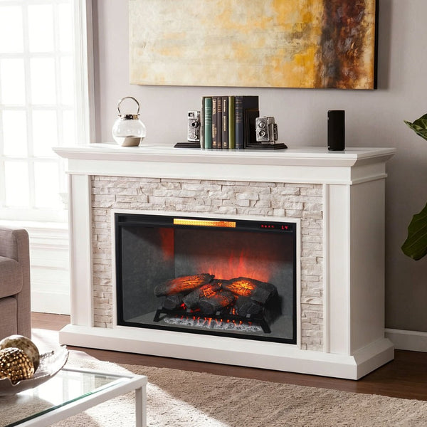 English Elm 33 Inch Infrared Quartz Fireplace Insert with 3d Flames and Cement Texture Inner Wall W1769P458335
