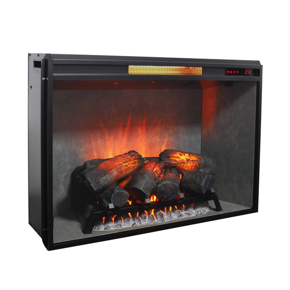 English Elm 33 Inch Infrared Quartz Fireplace Insert with 3d Flames and Cement Texture Inner Wall W1769P458335