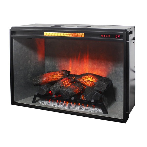 English Elm 33 Inch Infrared Quartz Fireplace Insert with 3d Flames and Cement Texture Inner Wall W1769P458335