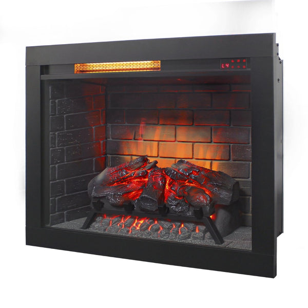 English Elm 28 Inch Recessed Infrared Quartz Fireplace Insert with 3d Flame and Trim Kit W1769P459256