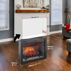 English Elm 28 Inch Recessed Infrared Quartz Fireplace Insert with 3d Flame and Trim Kit W1769P459256