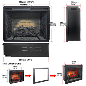 English Elm 28 Inch Recessed Infrared Quartz Fireplace Insert with 3d Flame and Trim Kit W1769P459256