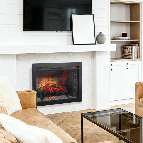 English Elm 28 Inch Recessed Infrared Quartz Fireplace Insert with 3d Flame and Trim Kit W1769P459256