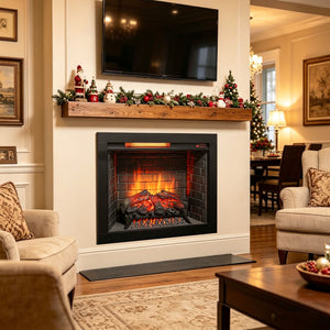 English Elm 28 Inch Recessed Infrared Quartz Fireplace Insert with 3d Flame and Trim Kit W1769P459256
