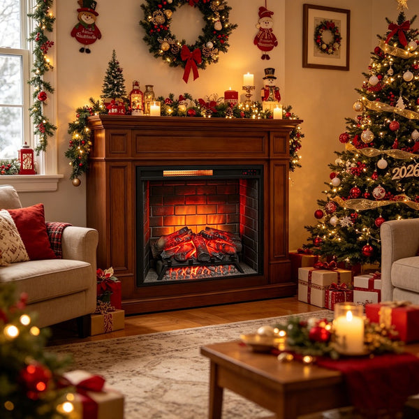 English Elm 28 Inch Recessed Infrared Quartz Fireplace Insert with 3d Flame and Trim Kit W1769P459256
