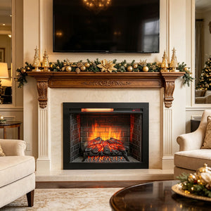 English Elm 28 Inch Recessed Infrared Quartz Fireplace Insert with 3d Flame and Trim Kit W1769P459256