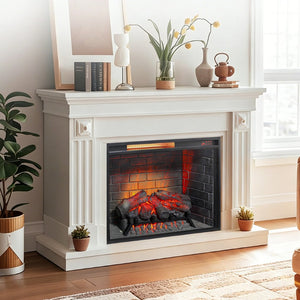 English Elm 28 Inch Recessed Infrared Quartz Fireplace Insert with 3d Flame and Trim Kit W1769P459256