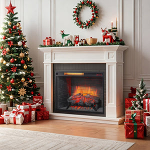 English Elm 28 Inch Recessed Infrared Quartz Fireplace Insert with 3d Flame and Trim Kit W1769P459256