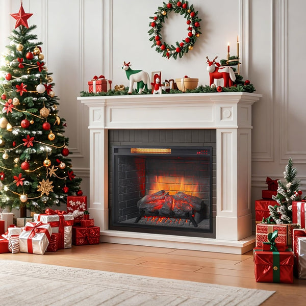 English Elm 28 Inch Recessed Infrared Quartz Fireplace Insert with 3d Flame and Trim Kit W1769P459256