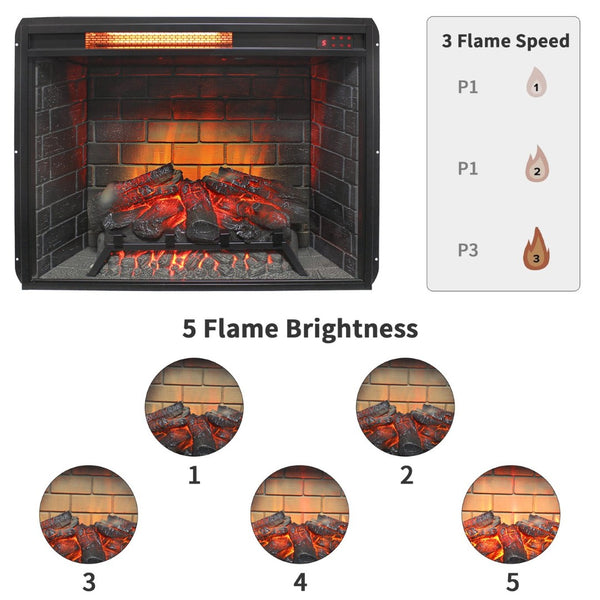 English Elm 28 Inch Recessed Infrared Quartz Fireplace Insert with 3d Flame and Trim Kit W1769P459256