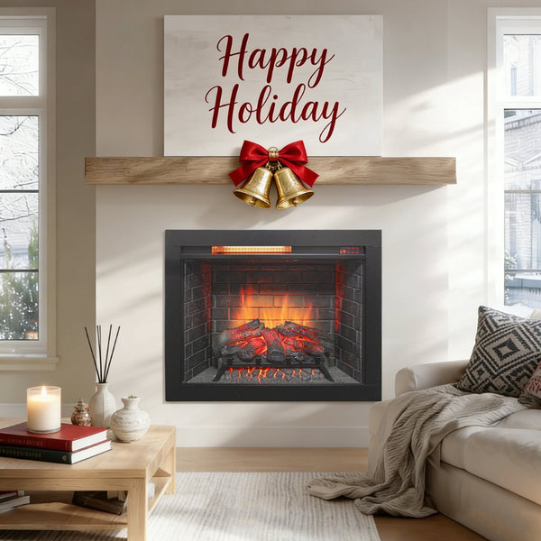 English Elm 28 Inch Recessed Infrared Quartz Fireplace Insert with 3d Flame and Trim Kit W1769P459256