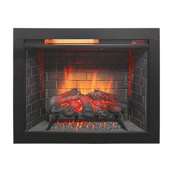 English Elm 28 Inch Recessed Infrared Quartz Fireplace Insert with 3d Flame and Trim Kit W1769P459256