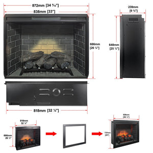 English Elm 33 Inch Infrared Electric Fireplace Insert with 3d Flame Effects and Trim Kit W1769P459257