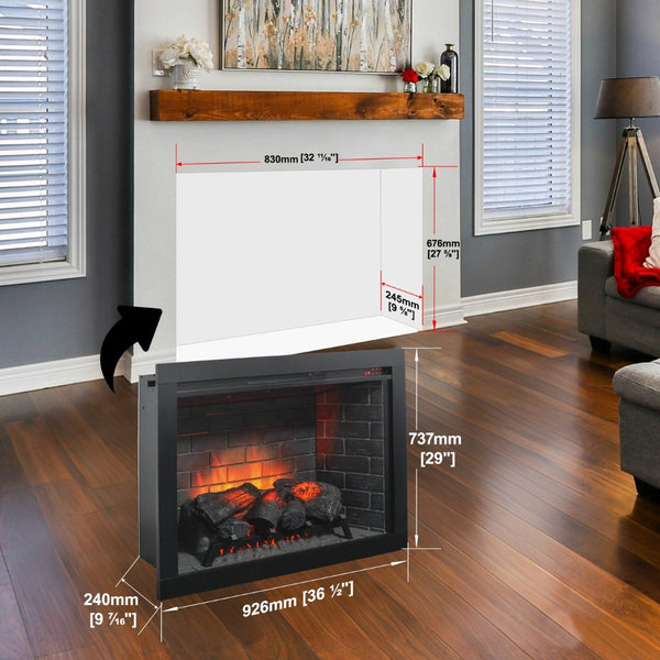 English Elm 33 Inch Infrared Electric Fireplace Insert with 3d Flame Effects and Trim Kit W1769P459257