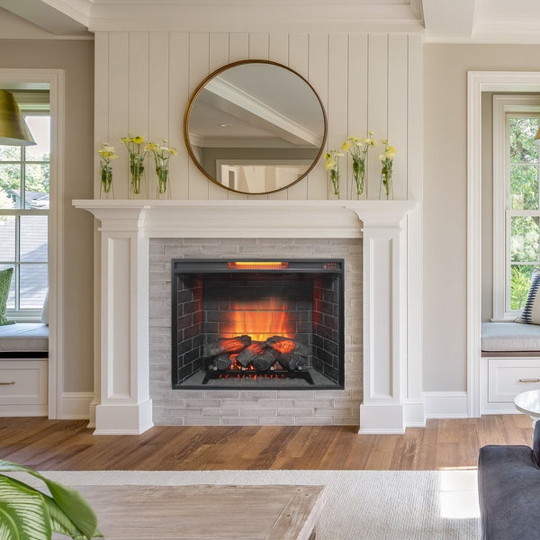 English Elm 33 Inch Infrared Electric Fireplace Insert with 3d Flame Effects and Trim Kit W1769P459257