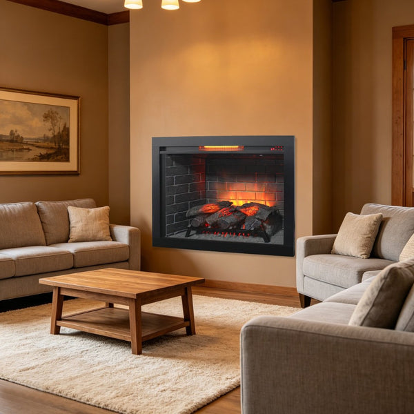 English Elm 33 Inch Infrared Electric Fireplace Insert with 3d Flame Effects and Trim Kit W1769P459257
