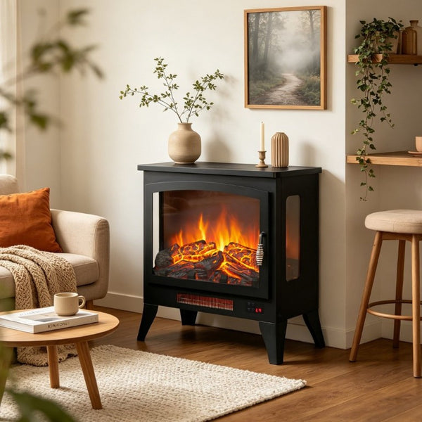 English Elm 21 Inch Three Sided Electric Fireplace Stove with 3D Flame LED and Remote Control W1769P498107