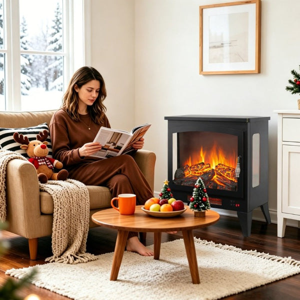 English Elm 21 Inch Three Sided Electric Fireplace Stove with 3D Flame LED and Remote Control W1769P498107