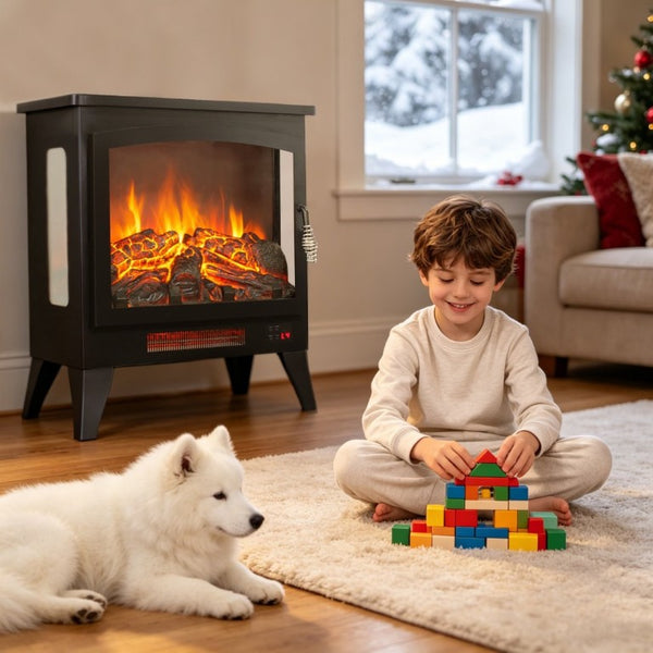 English Elm 21 Inch Three Sided Electric Fireplace Stove with 3D Flame LED and Remote Control W1769P498107