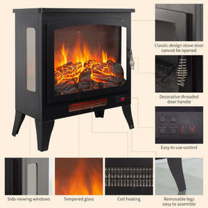 English Elm 21 Inch Three Sided Electric Fireplace Stove with 3D Flame LED and Remote Control W1769P498107