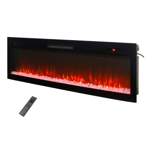 English Elm 62 Inch Recessed Wall Electric Fireplace with 16 Flame Colors Remote Timer Touch Screen W1769P498646