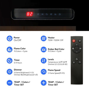 English Elm 62 Inch Recessed Wall Electric Fireplace with 16 Flame Colors Remote Timer Touch Screen W1769P498646