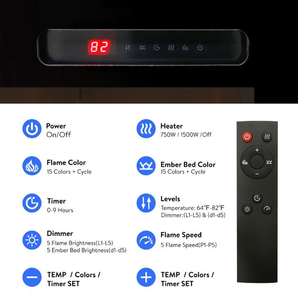 English Elm 62 Inch Recessed Wall Electric Fireplace with 16 Flame Colors Remote Timer Touch Screen W1769P498646